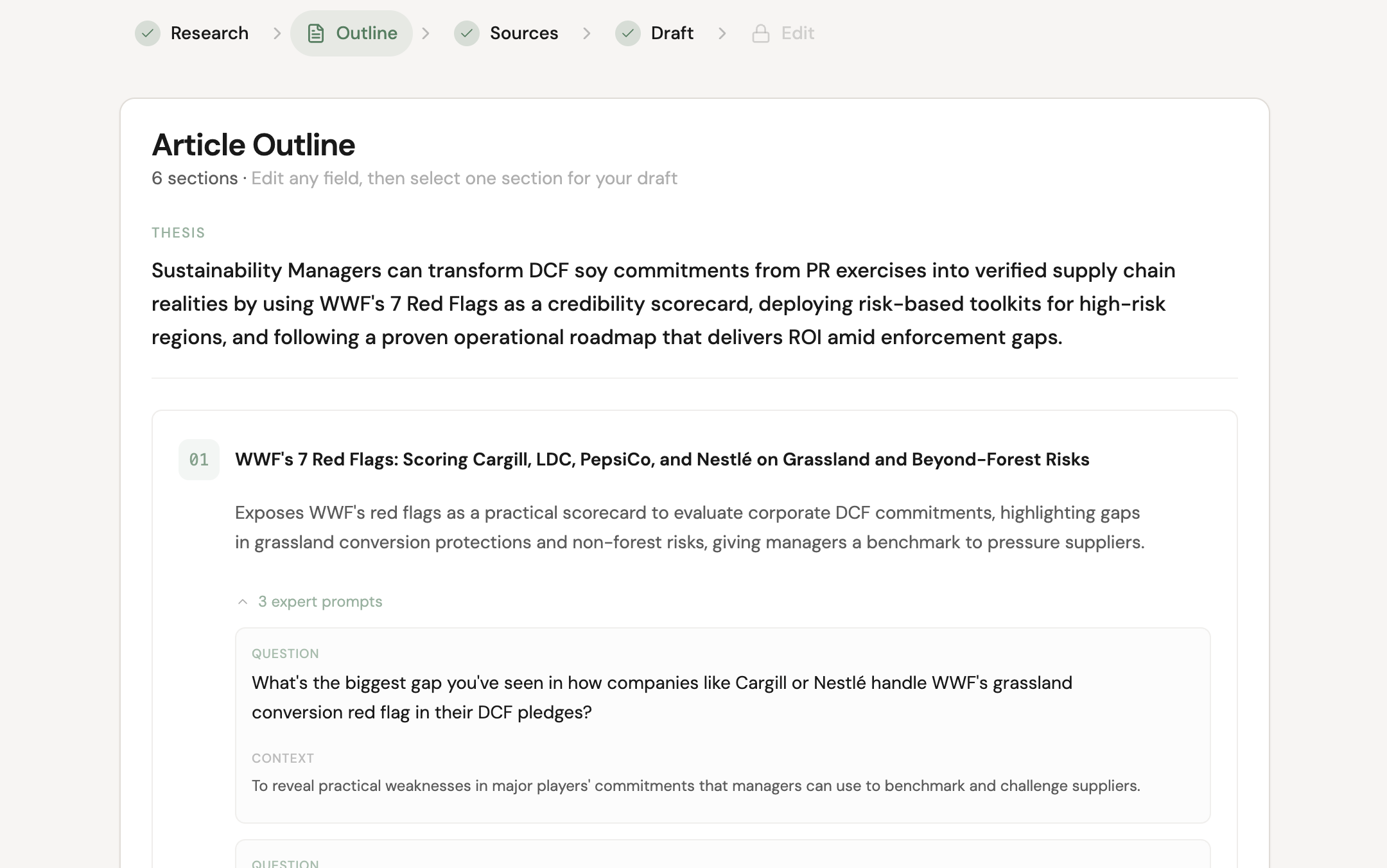 Generate outline and expert questions